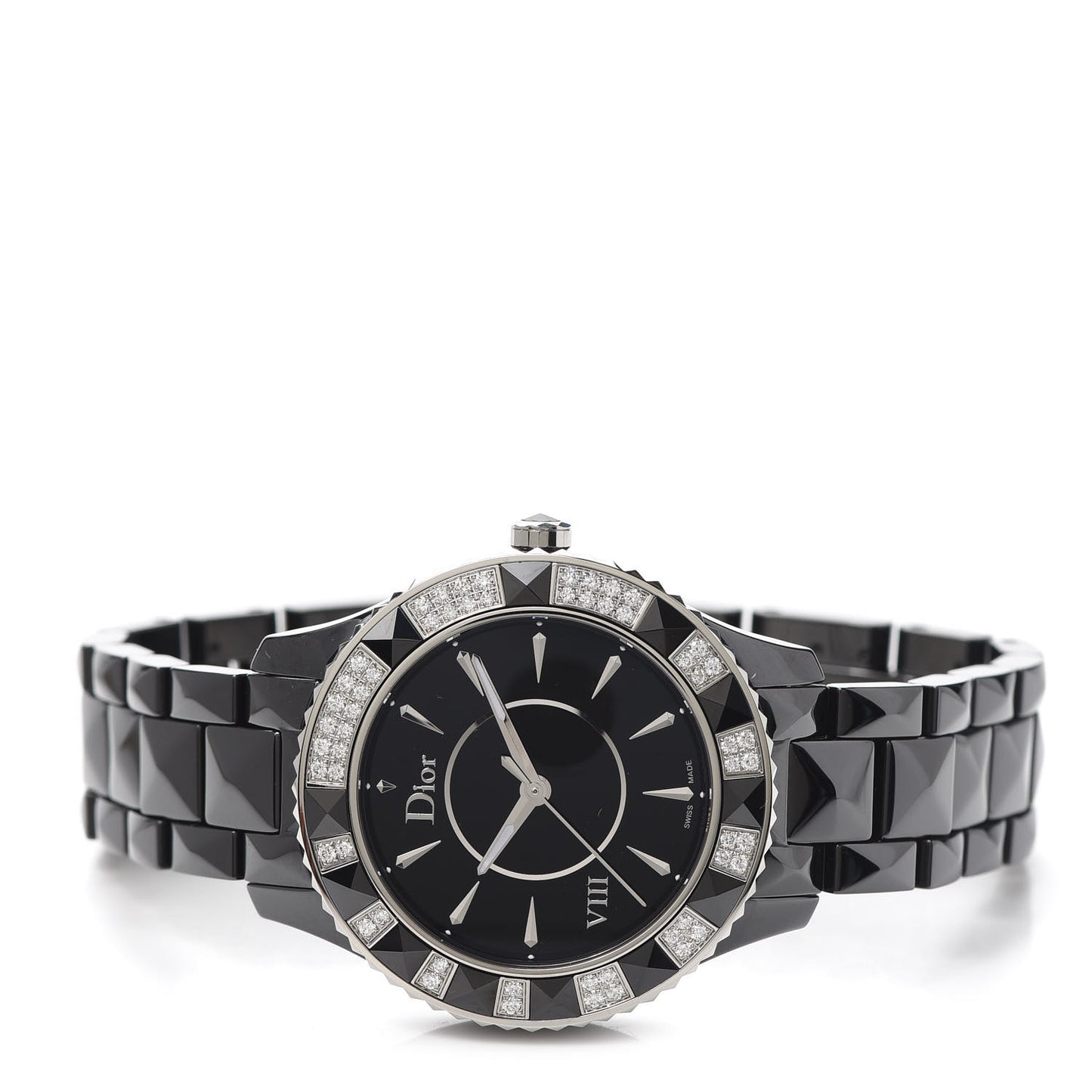 Stainless Steel Ceramic Diamond 38mm Dior VIII Quartz Watch Black