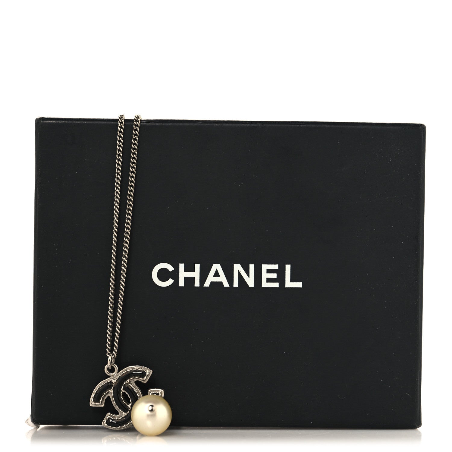 Chanel Pearl CC Drop Necklace Silver Black 5 of 5