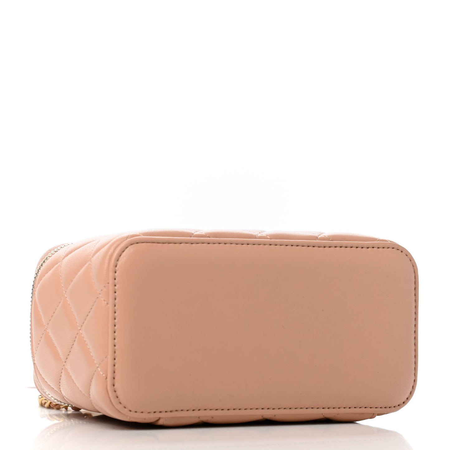 Lambskin Quilted Small Top Handle Vanity Case With Chain Beige