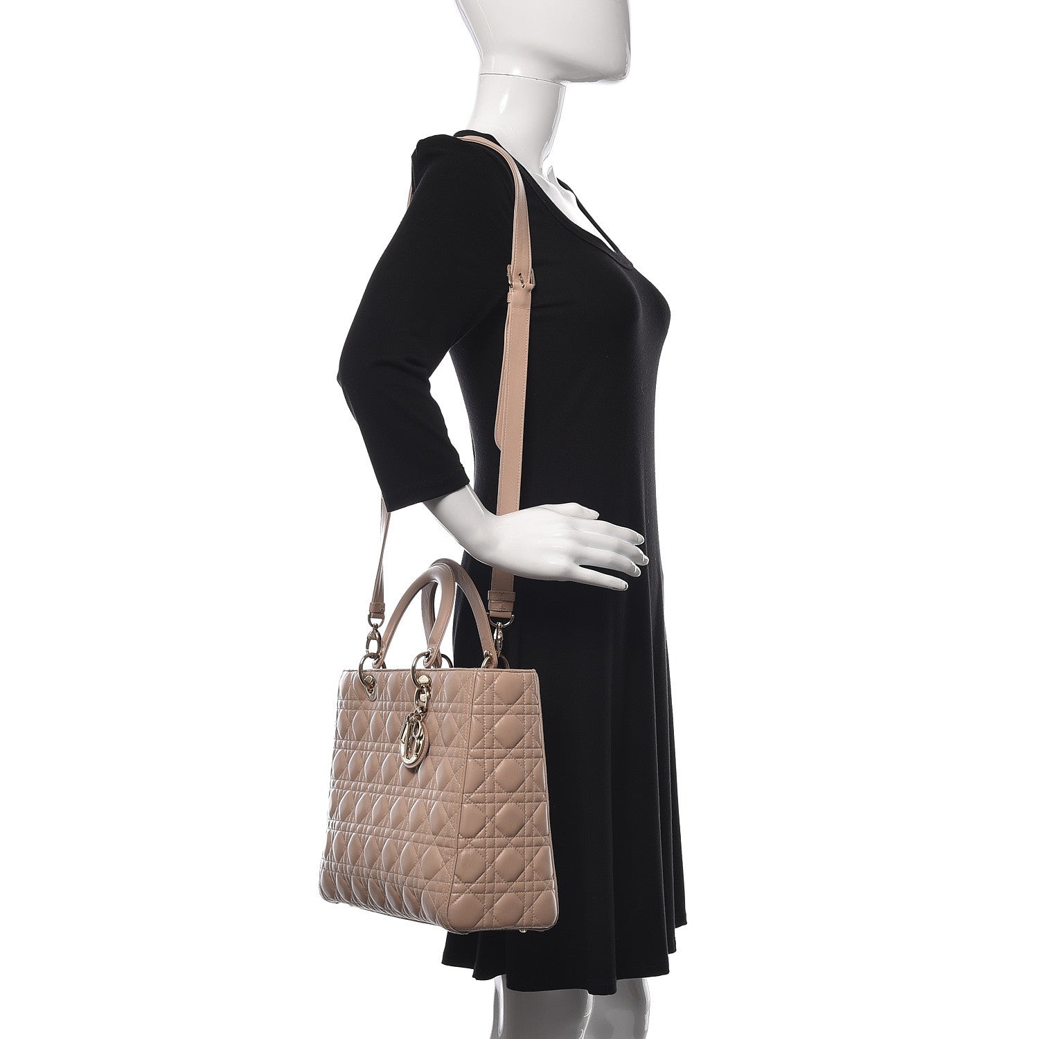 Christian Dior Lambskin Cannage Large Lady Dior Beige 2 of 12