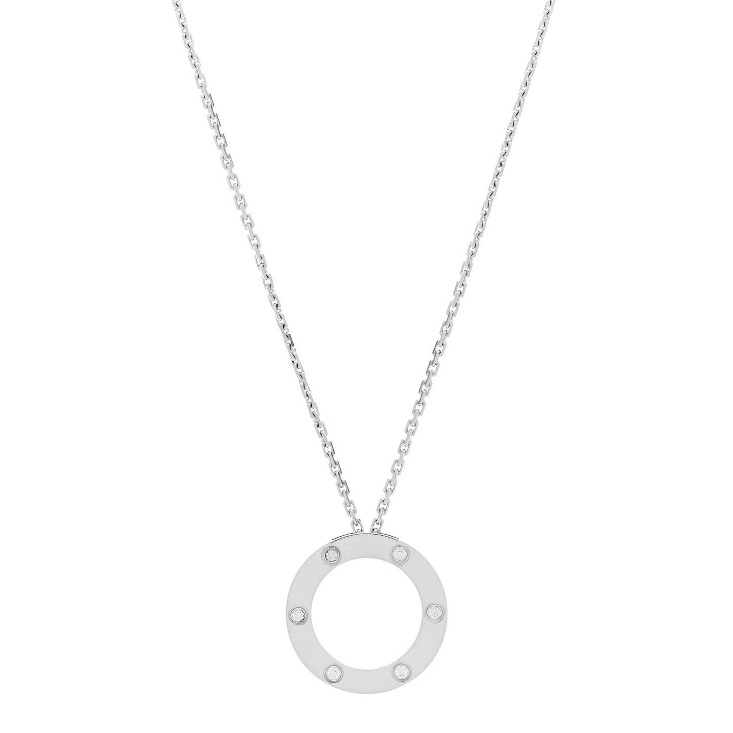 18K White Gold 6 Diamonds LOVE Pendant Necklace