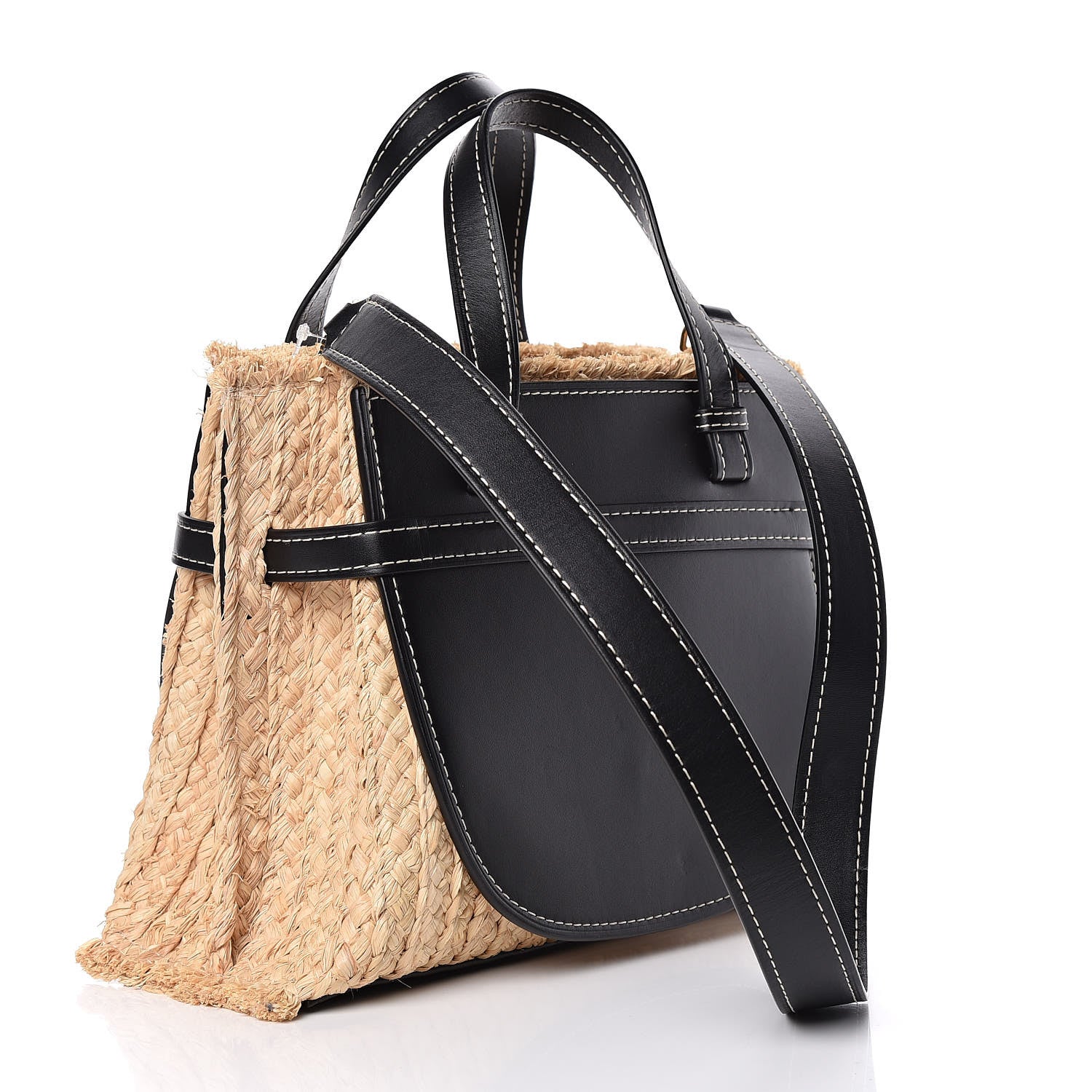 Loewe Calfskin Raffia Small Gate Tote Black 3 of 10