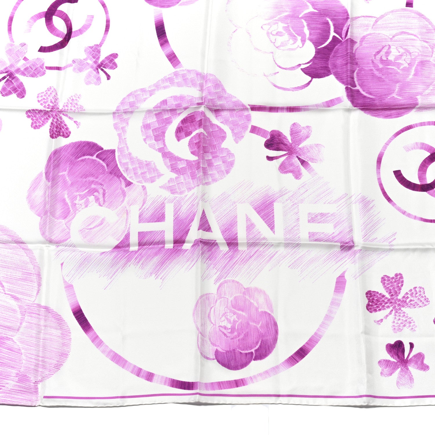 Chanel Silk CC Camellia Square Scarf White Pink 2 of 4