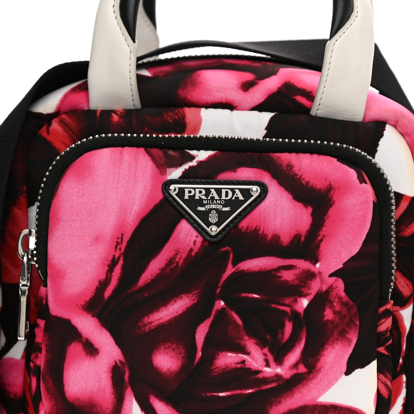 Tessuto Nylon Roses Print Pocket Top Handle Cargo Bag Pink