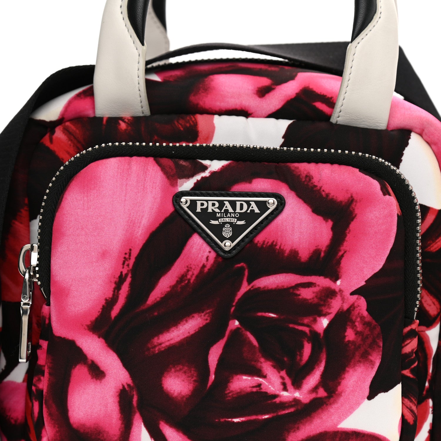 Prada Tessuto Nylon Roses Print Pocket Top Handle Cargo Bag Pink 8 of 13