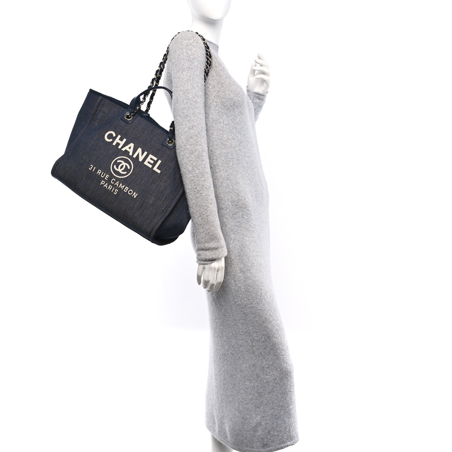 Chanel Denim Large Deauville Tote Dark Blue 2 of 10