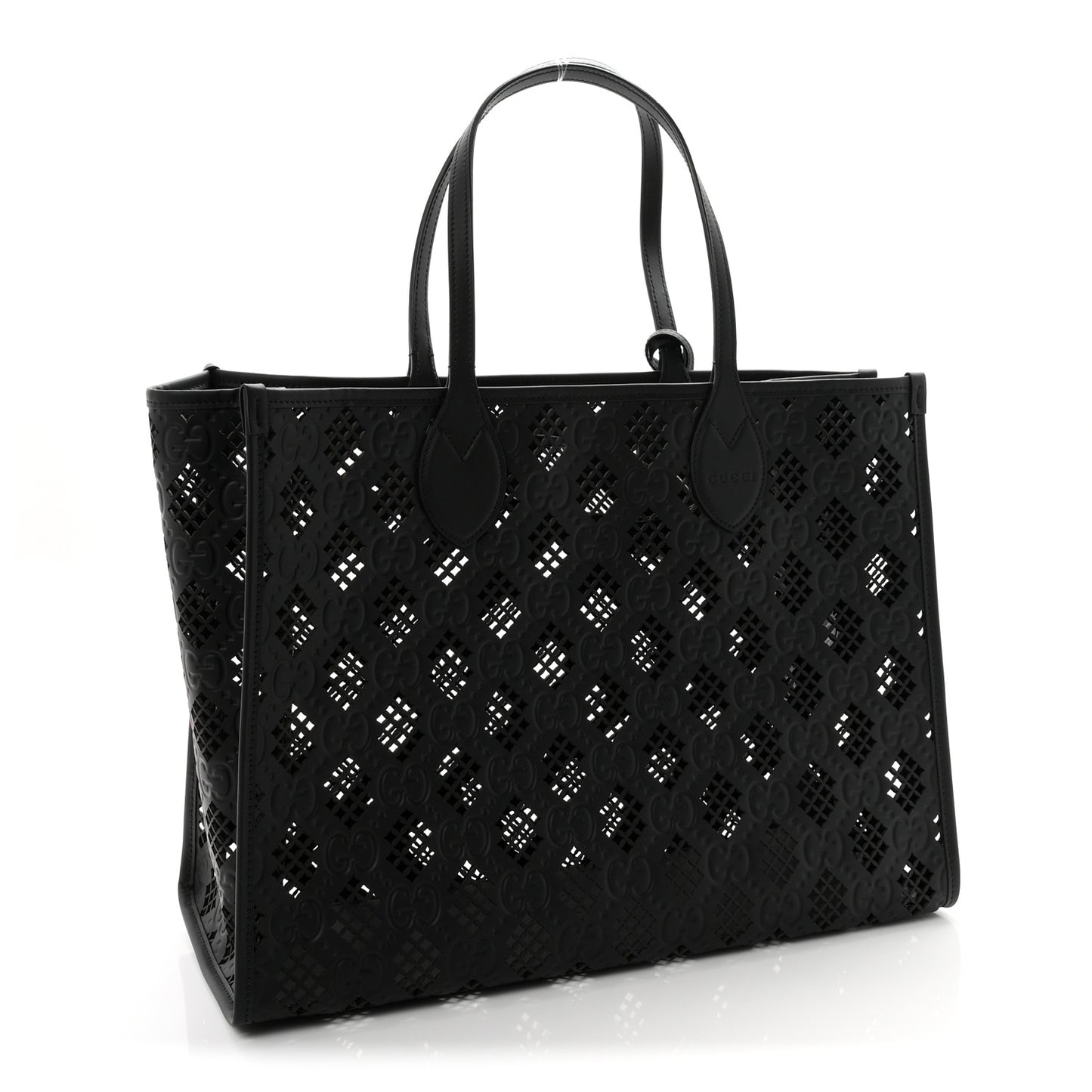 Calfskin GG Monogram Diamond Cut Medium Ophidia Tote Bag Black
