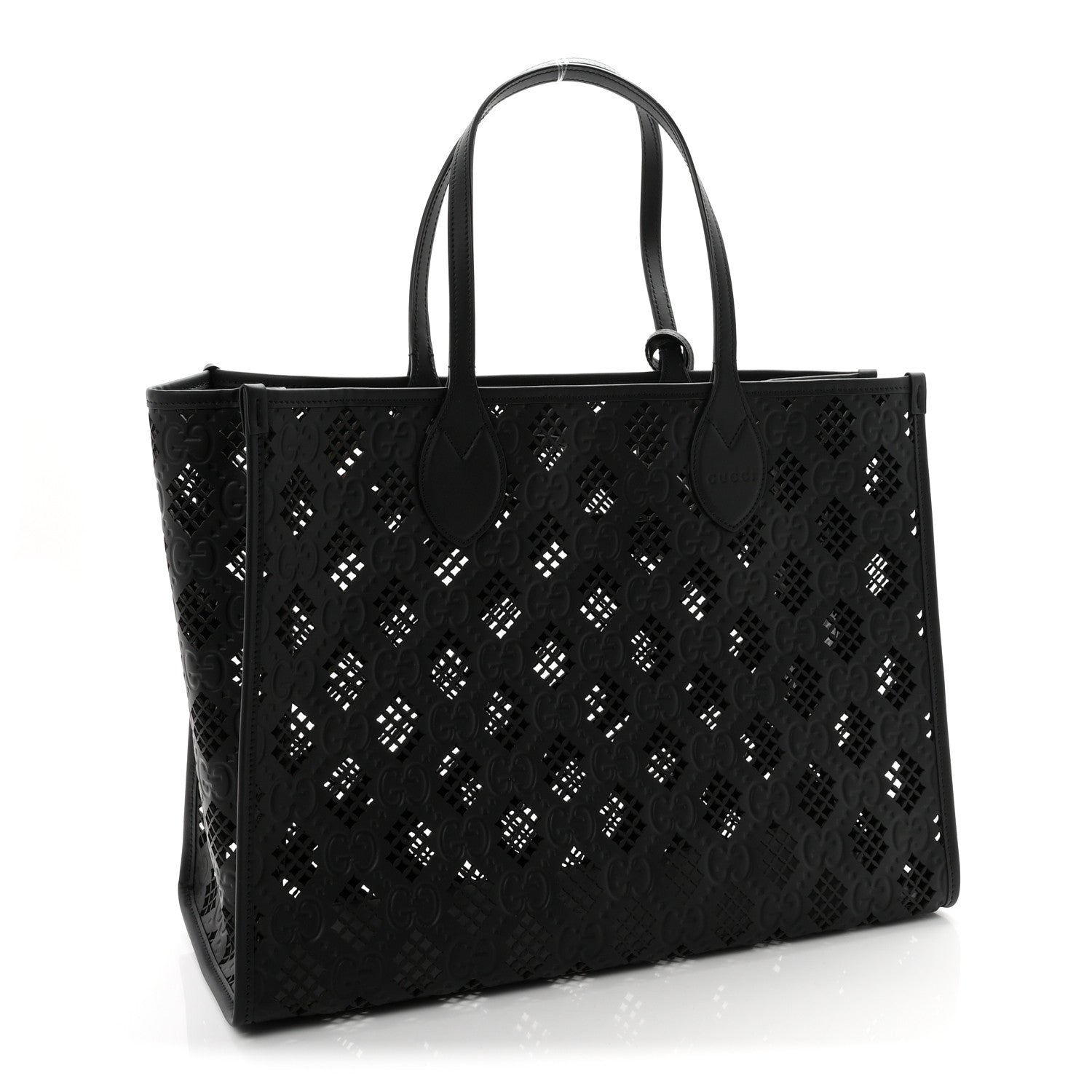 Gucci Calfskin GG Monogram Diamond Cut Medium Ophidia Tote Bag Black 4 of 10