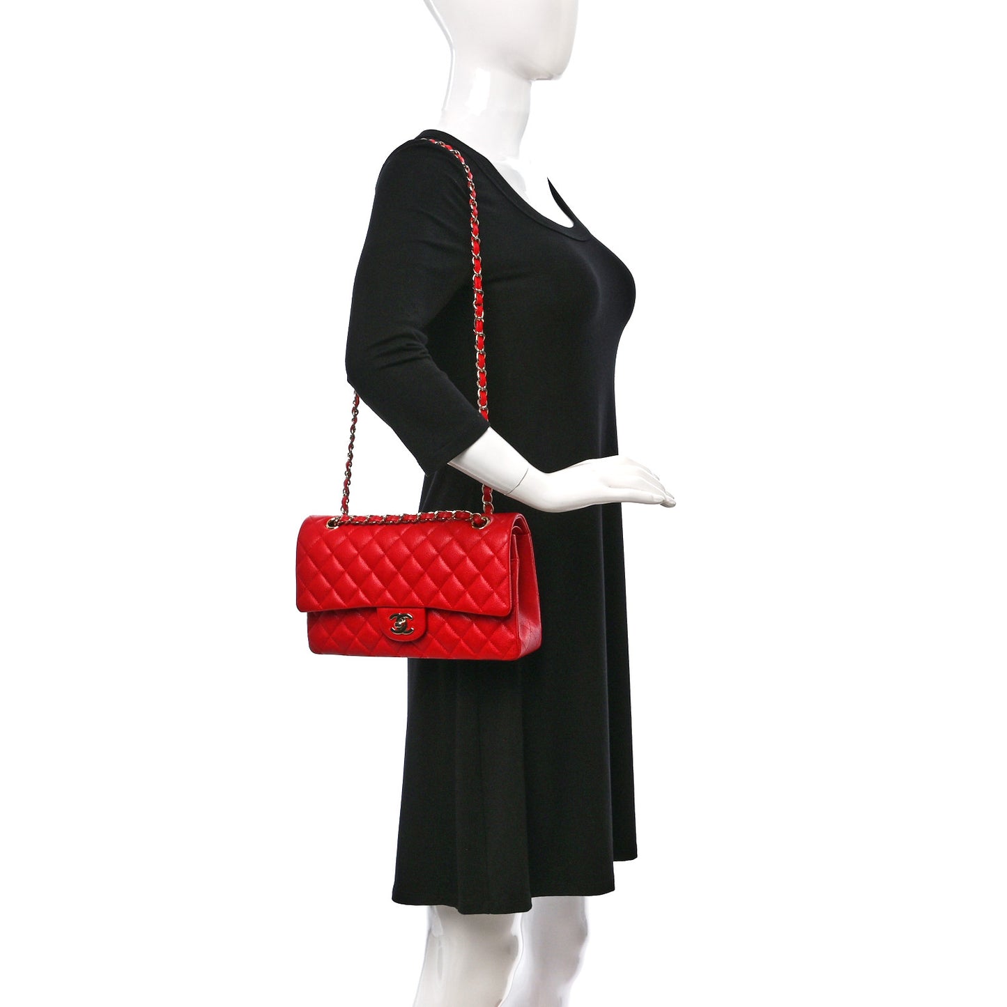 Caviar Quilted Medium Double Flap Red