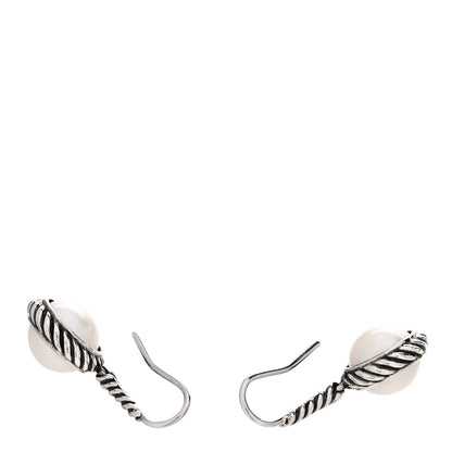 David Yurman Sterling Silver Pearl 9mm Cable Drop Earrings 3 of 4