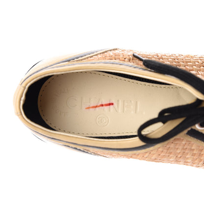 Chanel Straw Calfskin Lace Up Sneakers 41 Beige Black 7 of 11