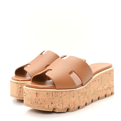 Hermes Calfskin Cork Eze 30 Sandals 37 Gold 4 of 10