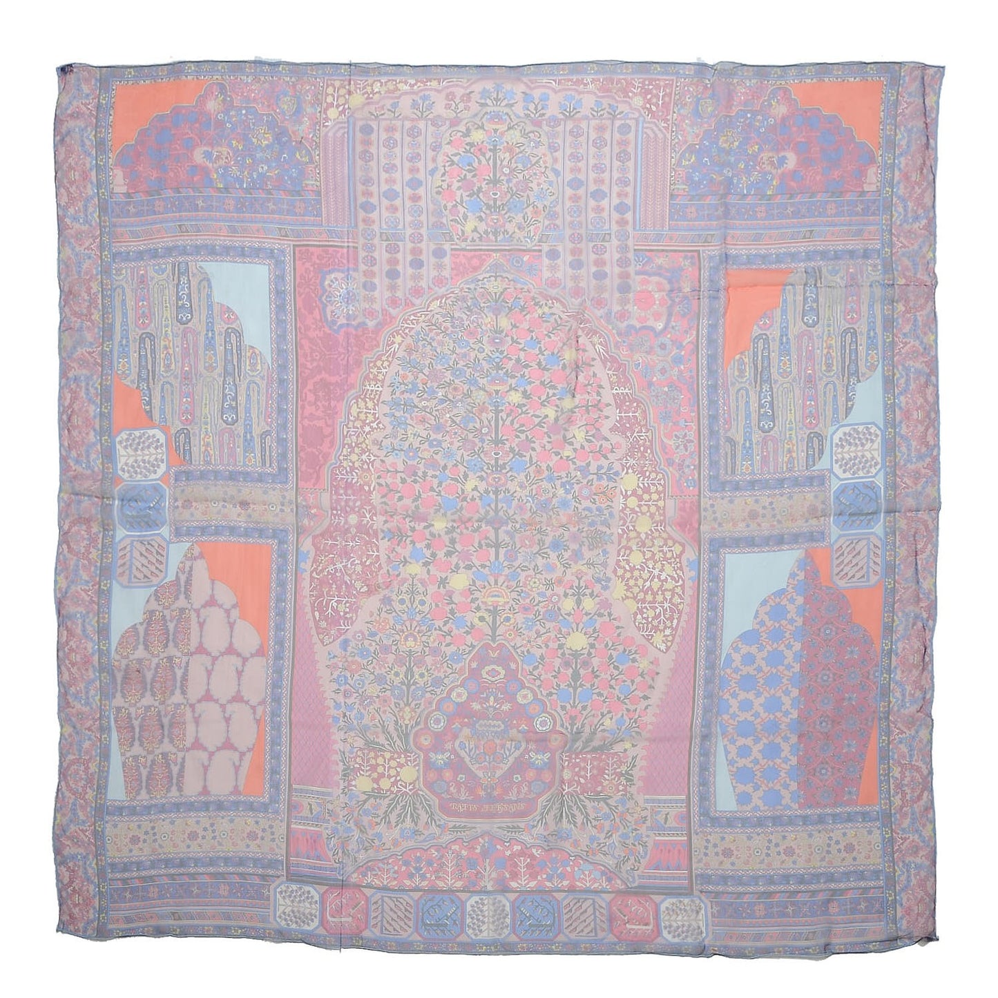 Silk Mousseline Tapis Persans Shawl 140 Bleu Fuchsia Rose Poudre
