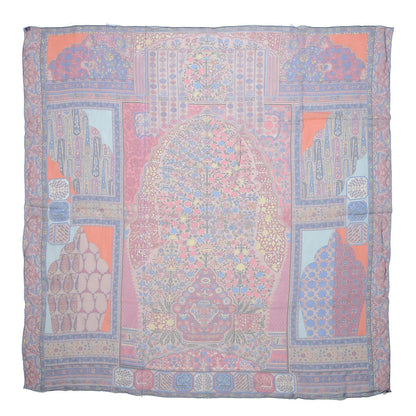 Hermes Silk Mousseline Tapis Persans Shawl 140 Bleu Fuchsia Rose Poudre 1 of 4
