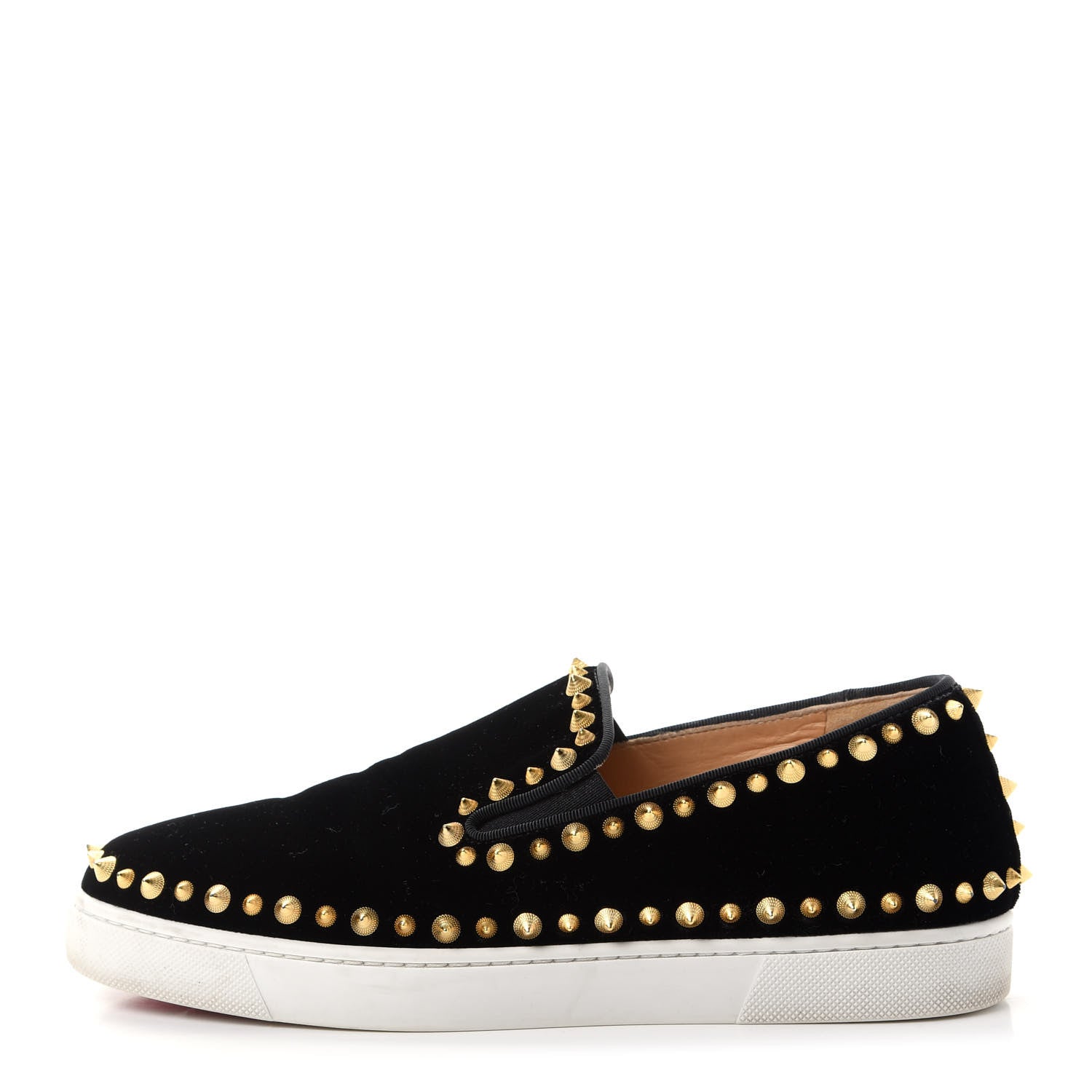 Christian Louboutin Velvet Womens Spikes Pik Boat Sneakers 38 Black 1 of 10