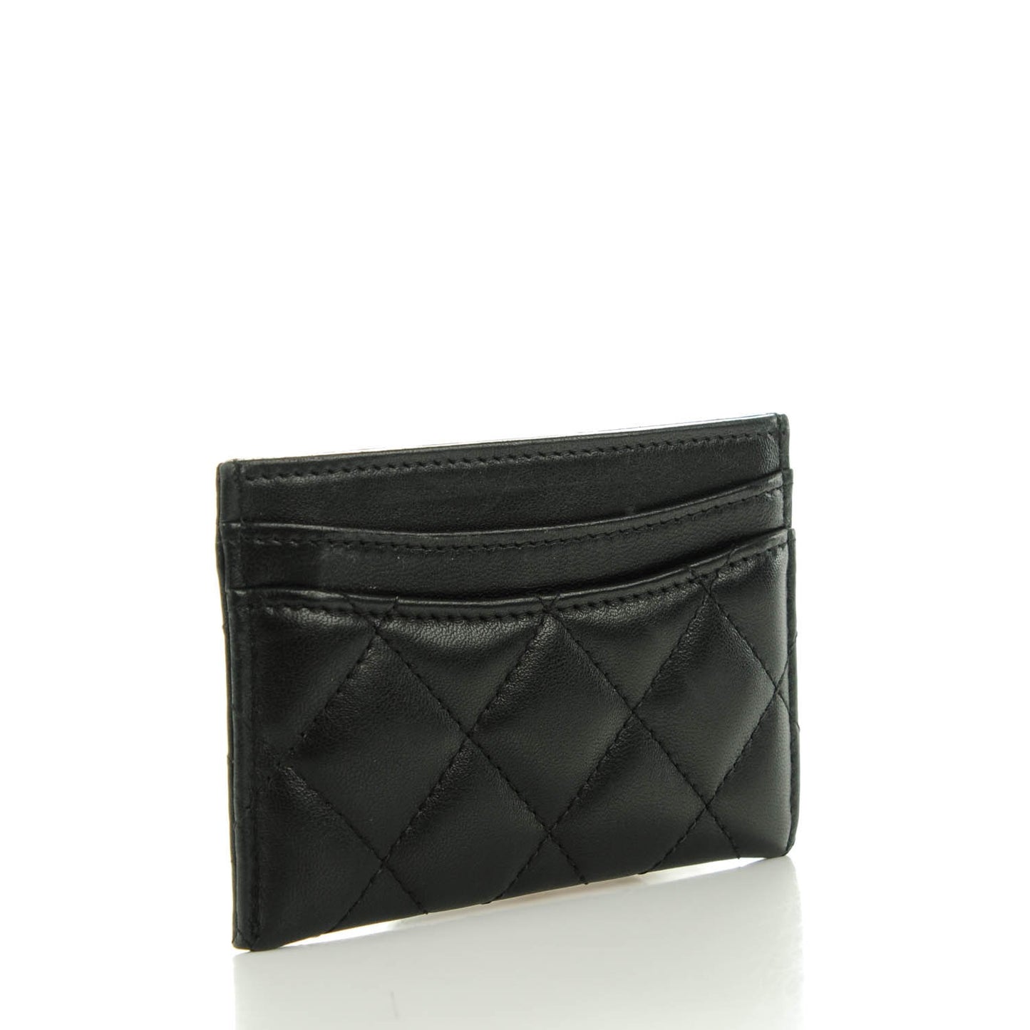 Lambskin Quilted Card Holder Black