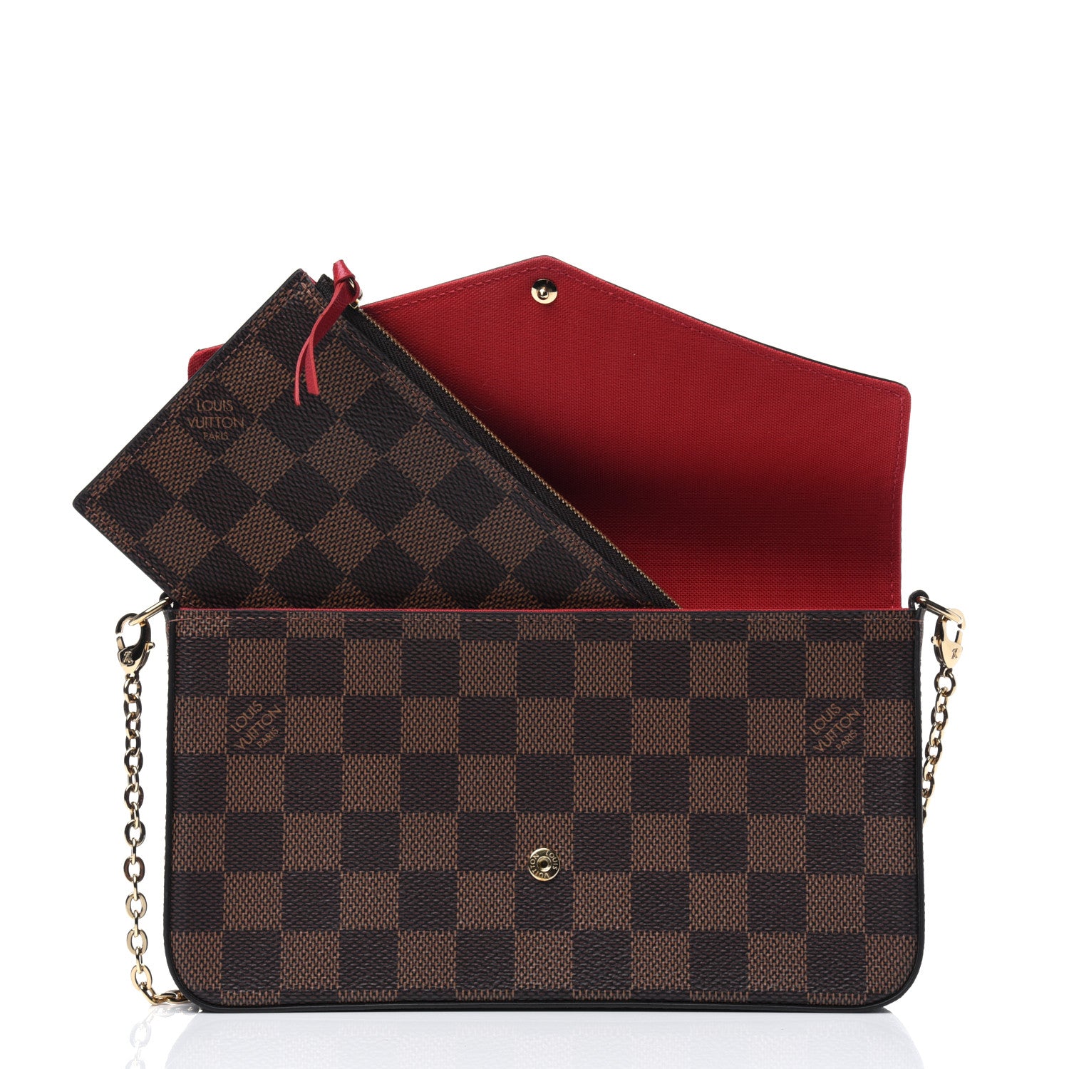 Louis Vuitton Damier Ebene Pochette Felicie Chain Wallet 10 of 11