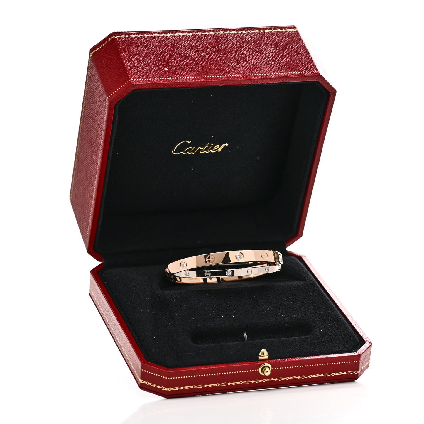 18K Pink White Gold 12 Diamond Double LOVE Bracelet 16