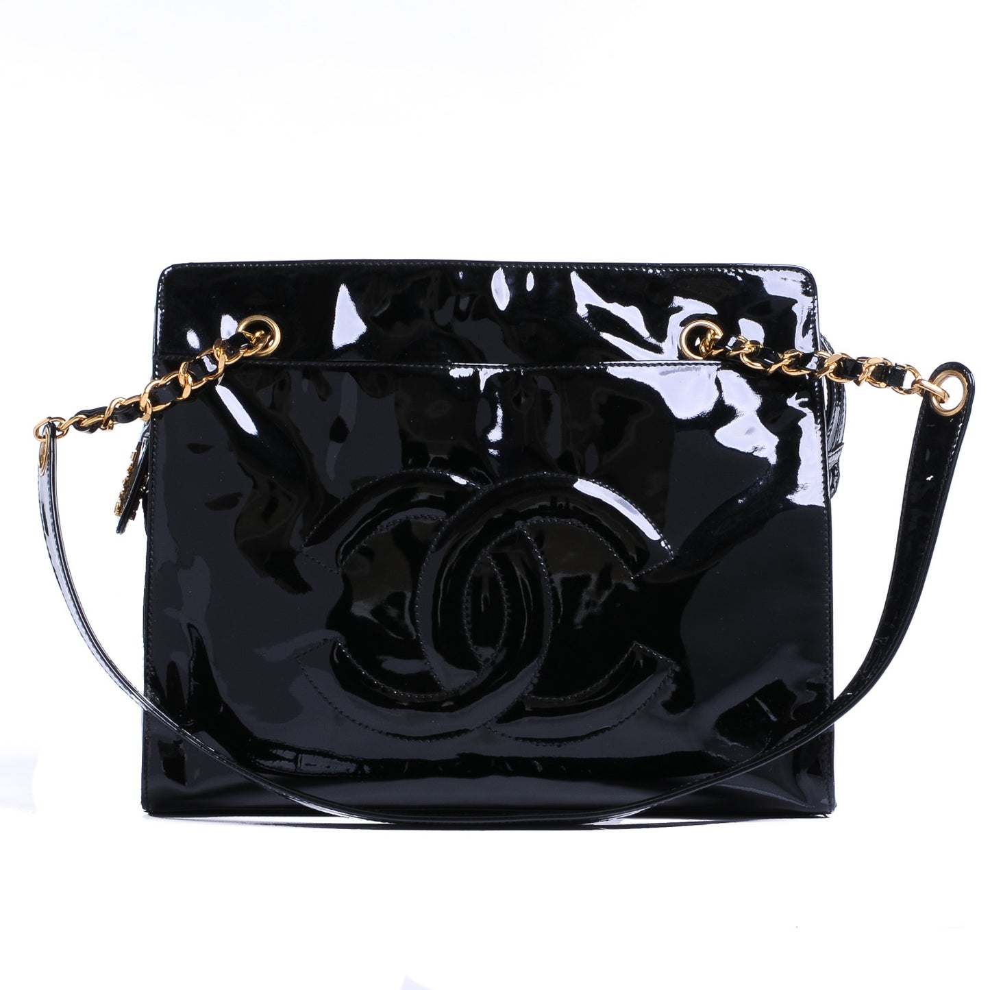 Patent CC Shoulder Bag Black