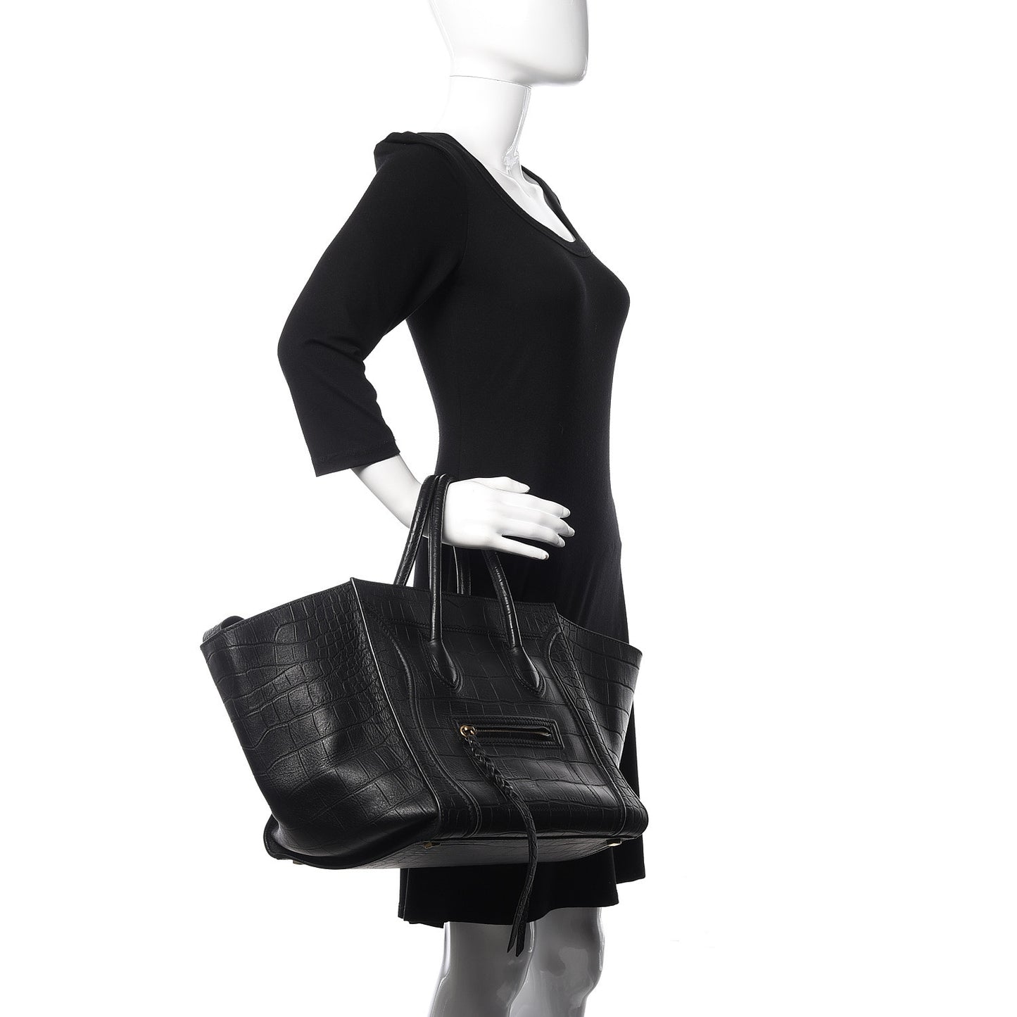 Crocodile Embossed Calfskin Medium Phantom Luggage Black