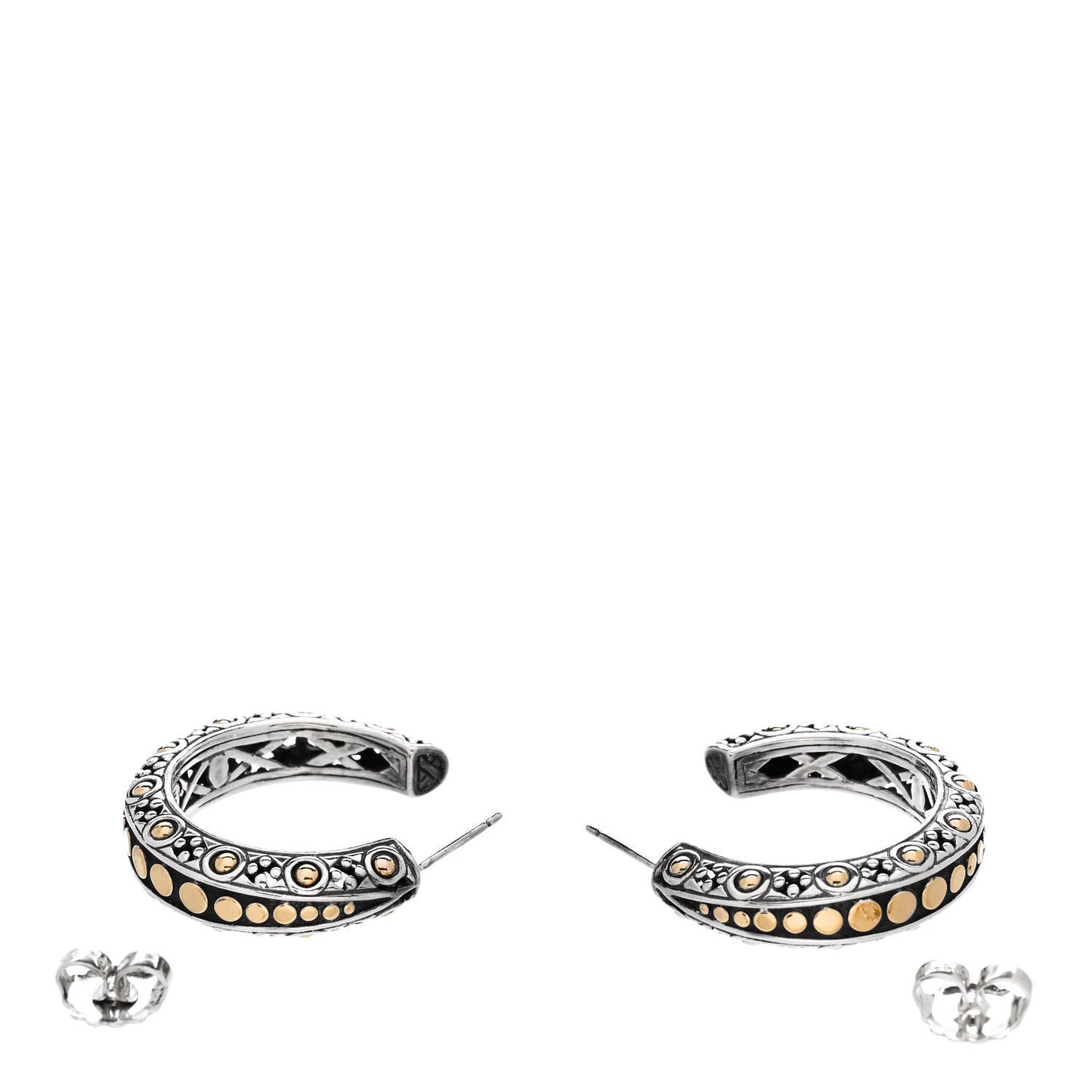 Sterling Silver 18K Yellow Gold Dot Gypsy Hoop Earrings