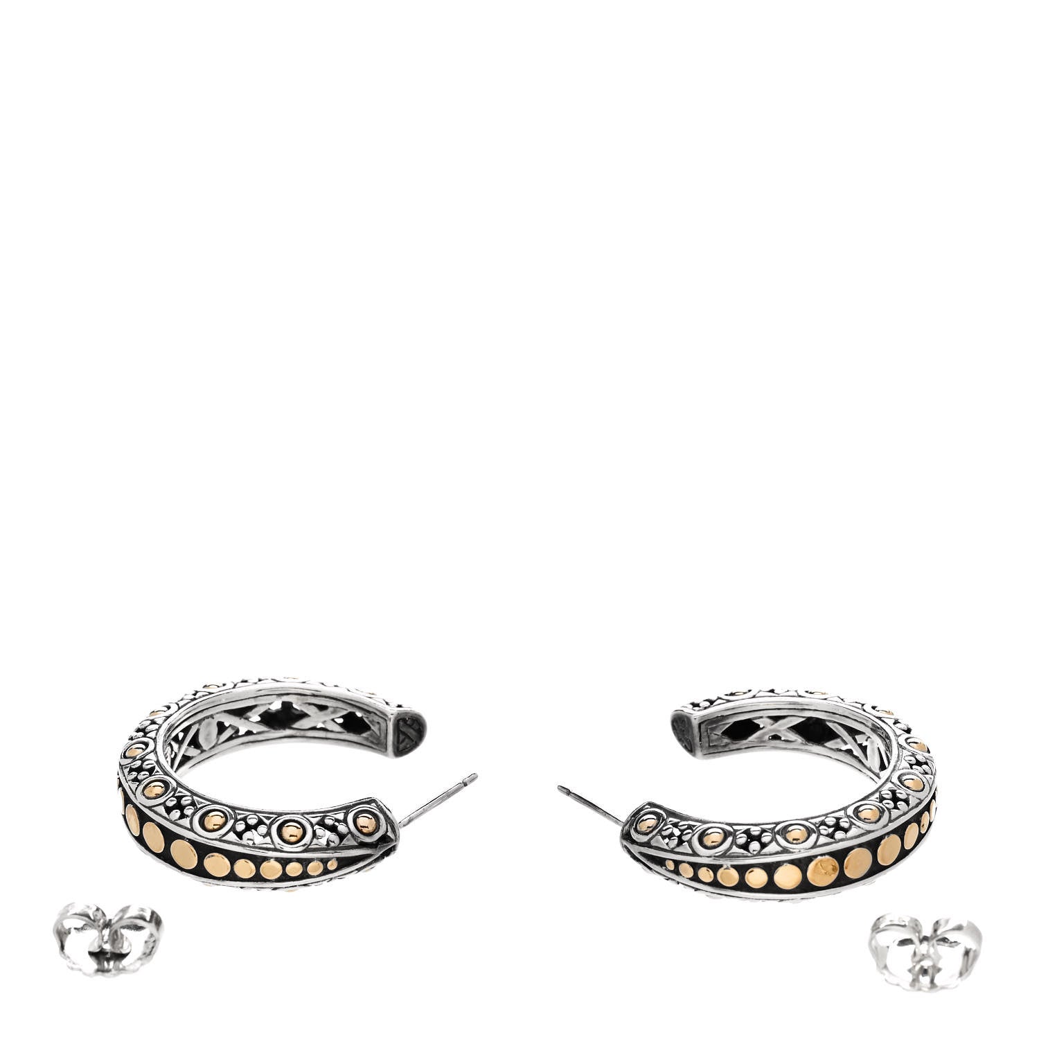 John Hardy Sterling Silver 18K Yellow Gold Dot Gypsy Hoop Earrings 3 of 4