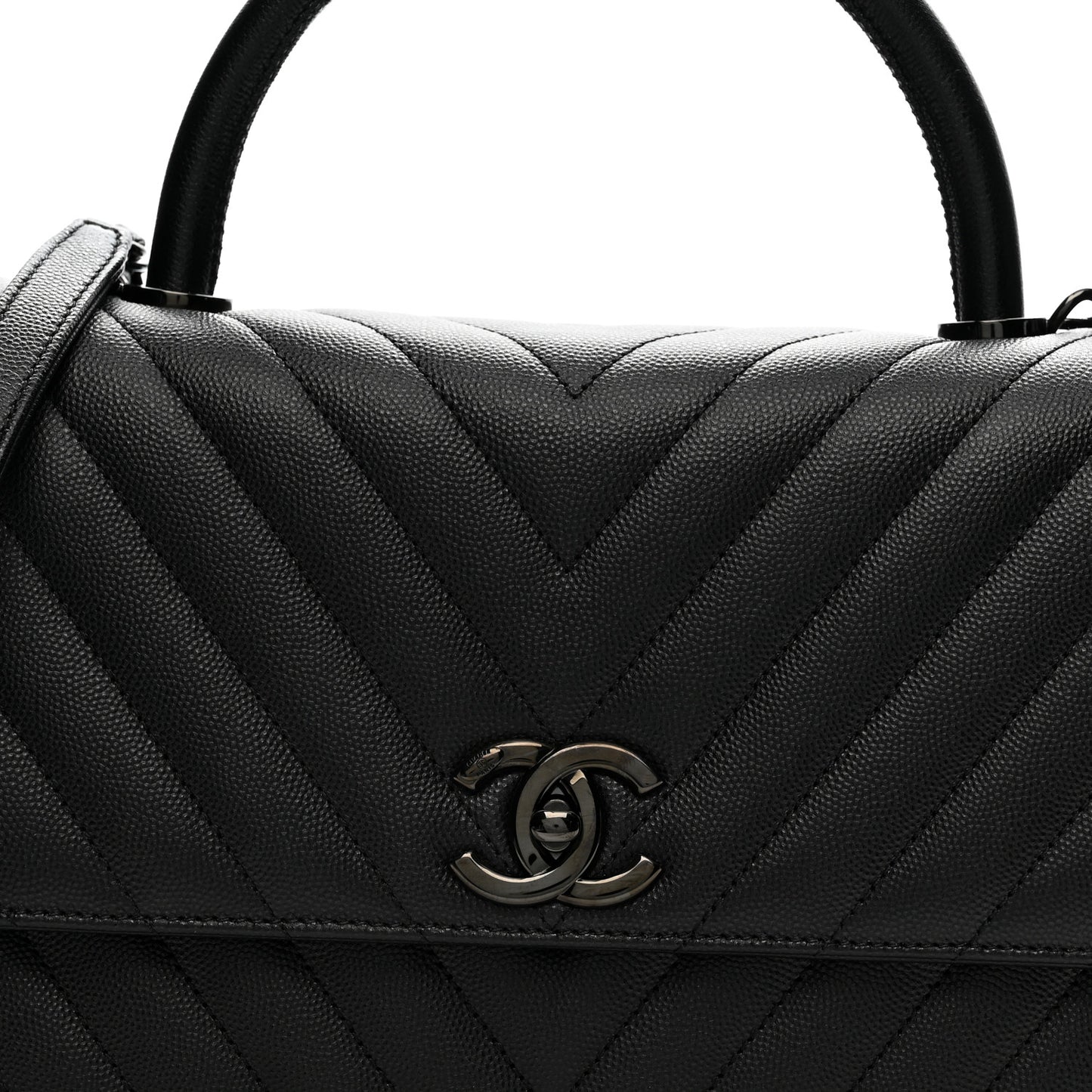 Caviar Chevron Quilted Small Coco Handle Flap So Black