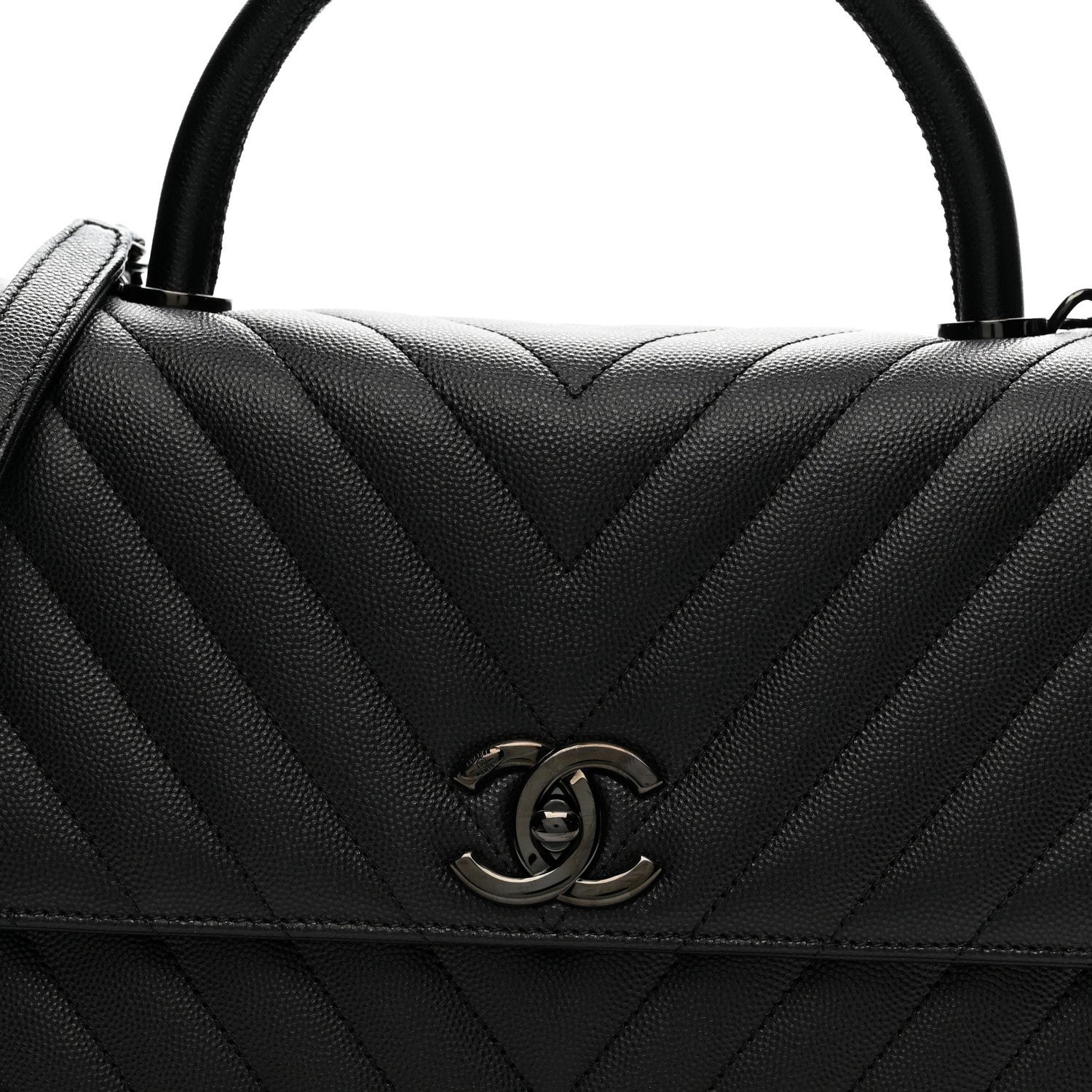 Chanel Caviar Chevron Quilted Small Coco Handle Flap So Black 8 of 13