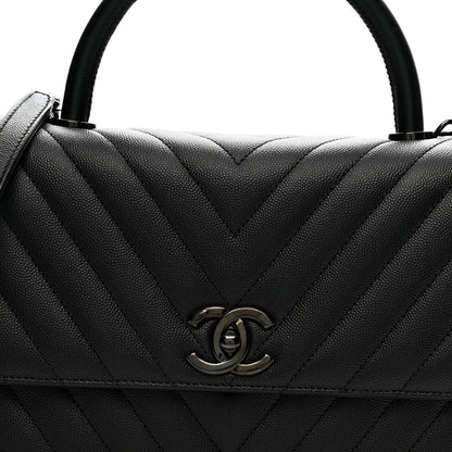 Chanel Caviar Chevron Quilted Small Coco Handle Flap So Black 8 of 13