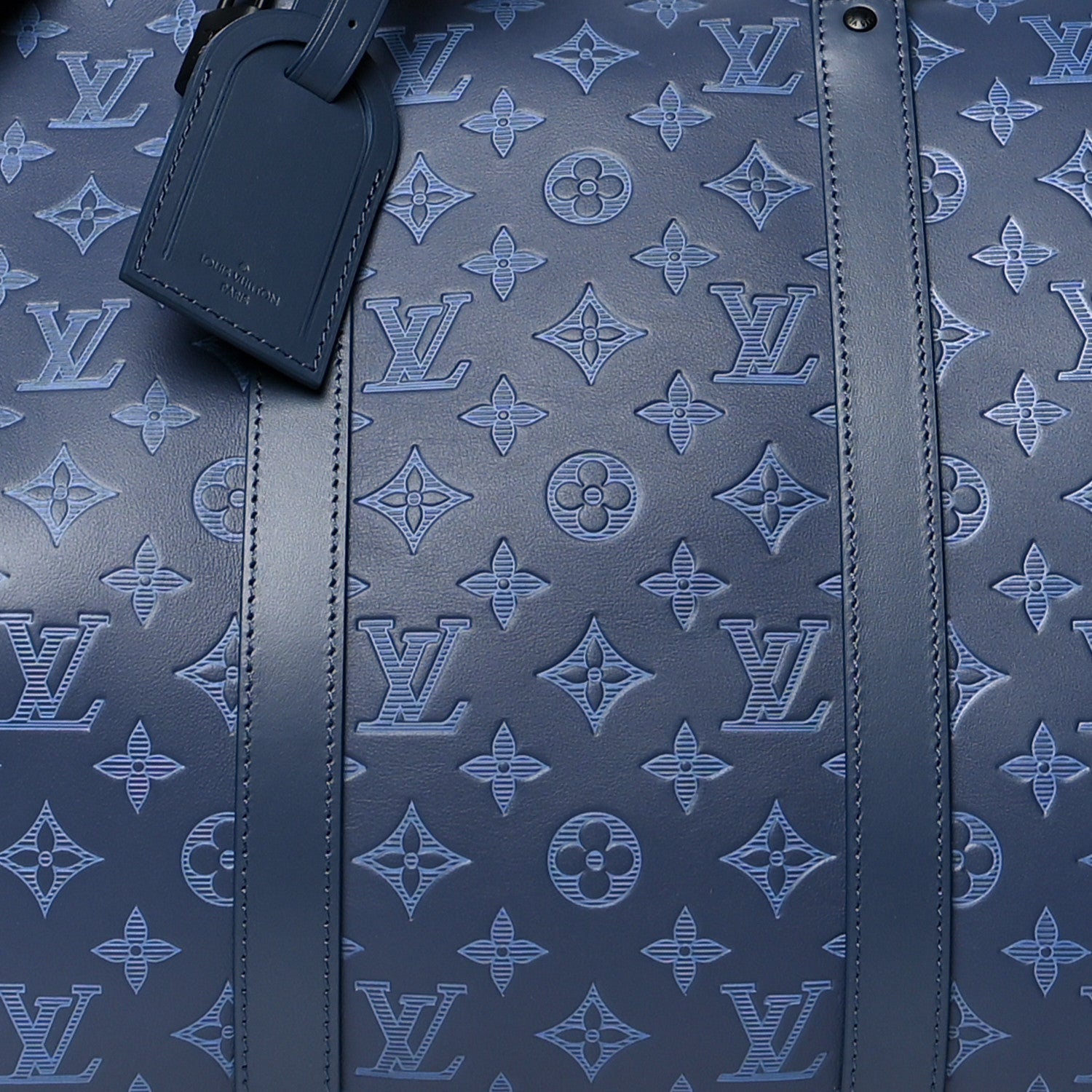 Louis Vuitton Calfskin Monogram Shadow Keepall Bandouliere 50 Navy