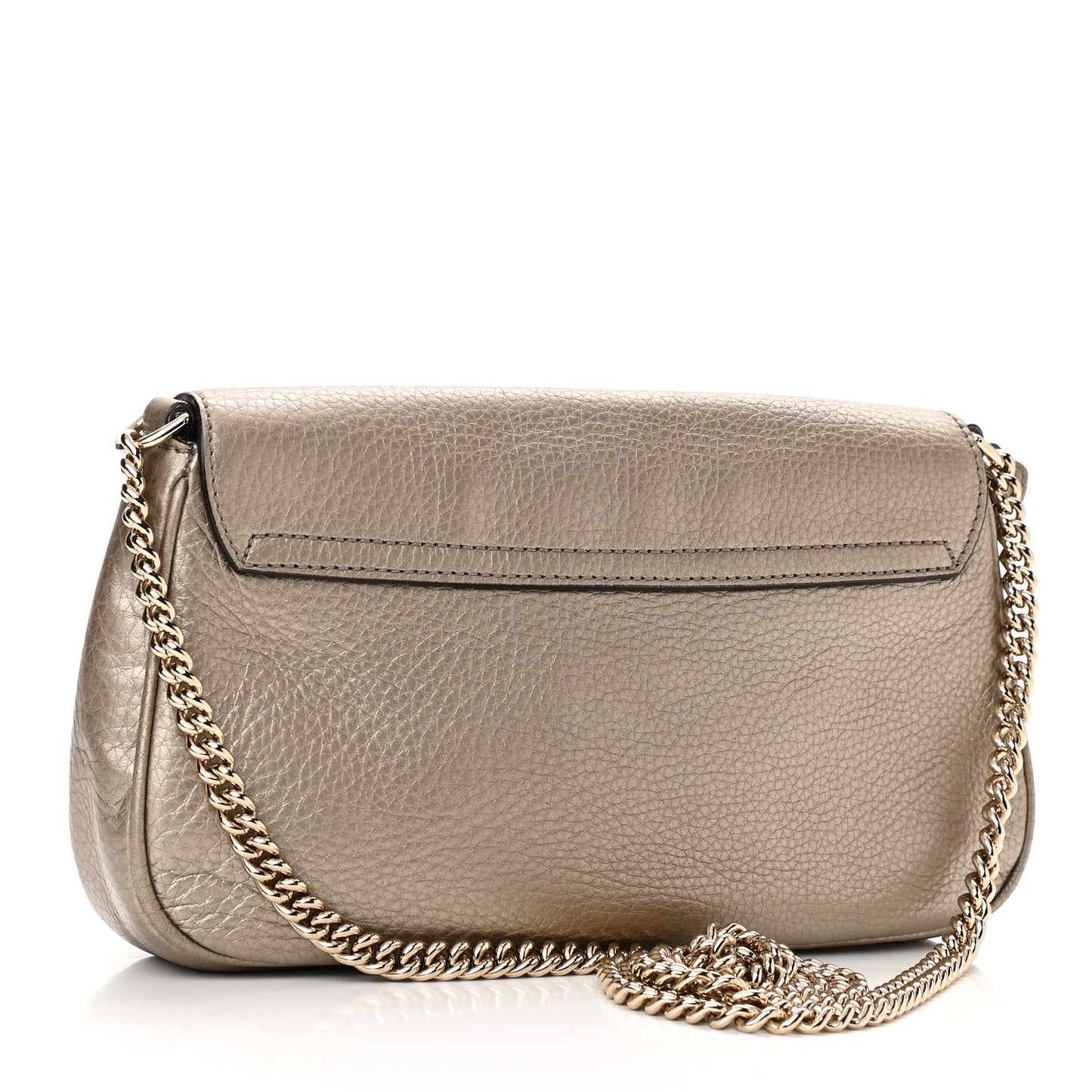 Metallic Pebbled Calfskin Medium Soho Flap Crossbody Golden Beige