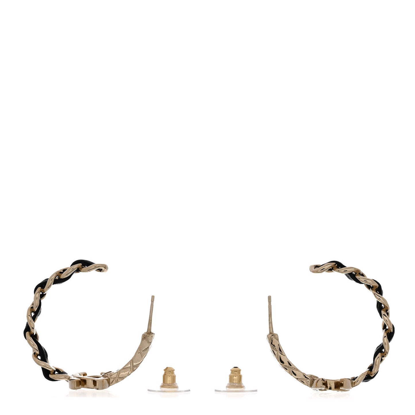 Metal Crystal Lambskin Quilted CC Chain Hoop Earrings Gold Black