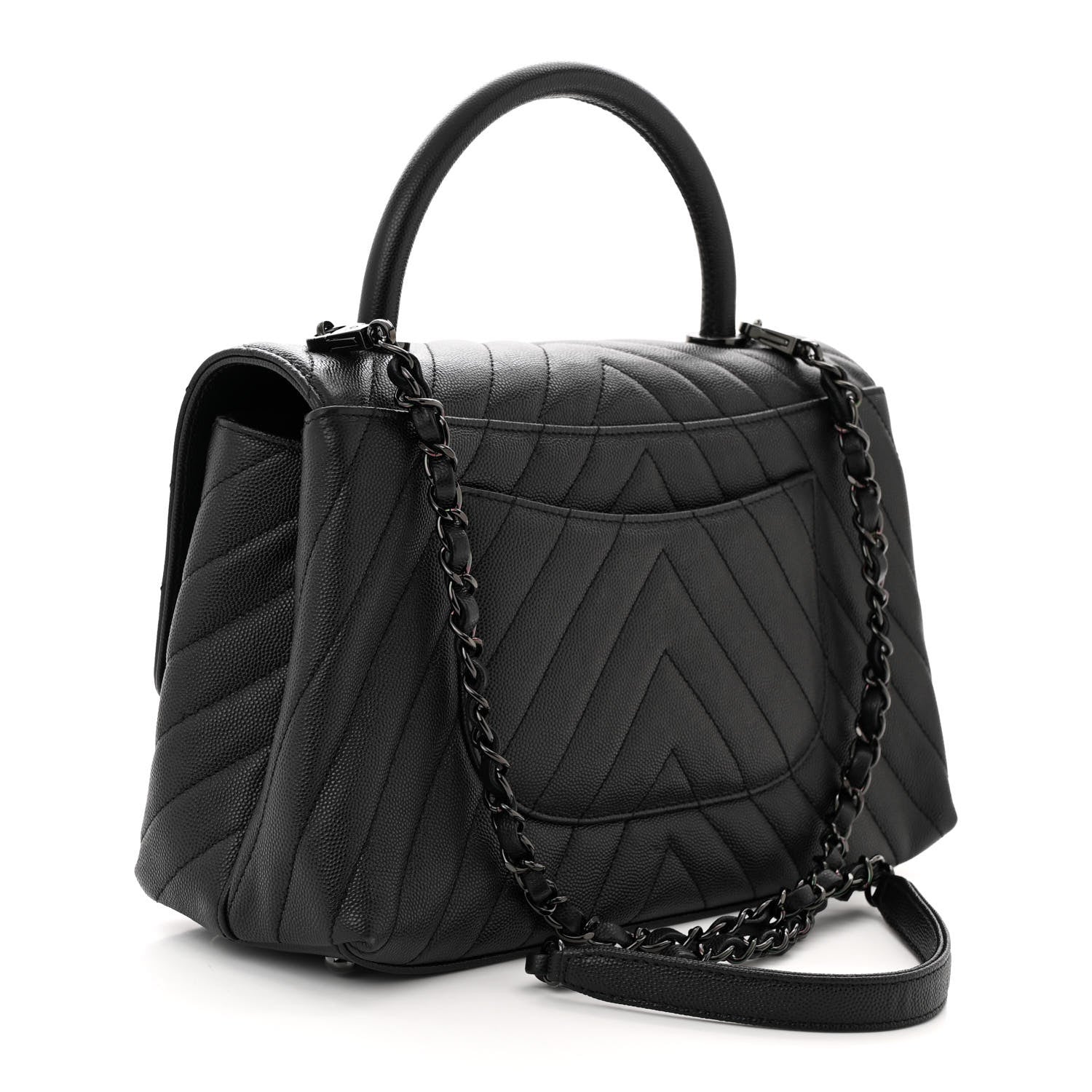 Chanel Caviar Chevron Quilted Small Coco Handle Flap So Black 3 of 10