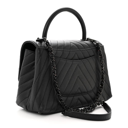 Chanel Caviar Chevron Quilted Small Coco Handle Flap So Black 3 of 10