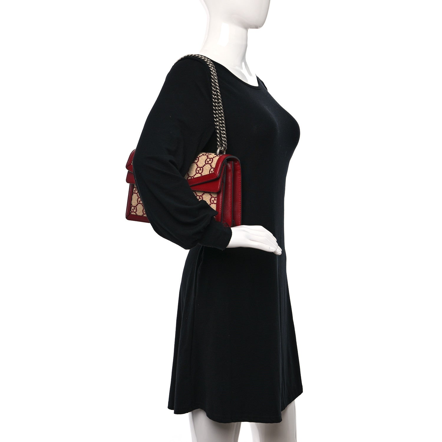 Gucci Straw Jacquard Azalea Calfskin GG Monogram Small Dionysus Shoulder Bag Natural New Cherry Red 2 of 11