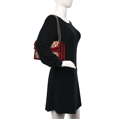 Gucci Straw Jacquard Azalea Calfskin GG Monogram Small Dionysus Shoulder Bag Natural New Cherry Red 2 of 11