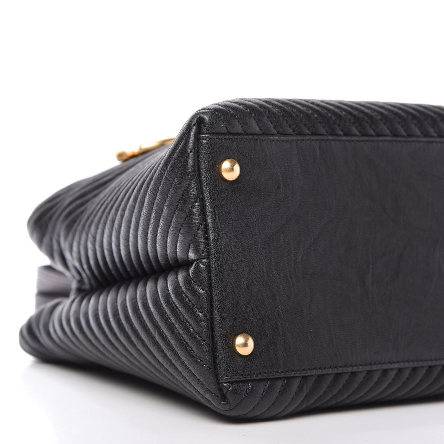 Wrinkled Lambskin Chevron Quilted Surpique Tote Black