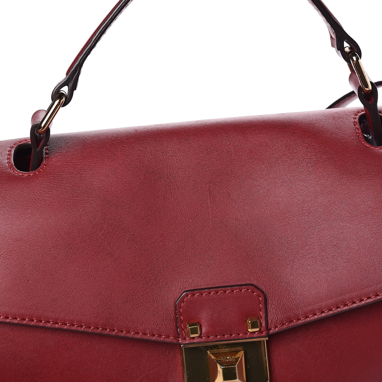 MCM Calfskin Top Handle Satchel Red 12 of 16