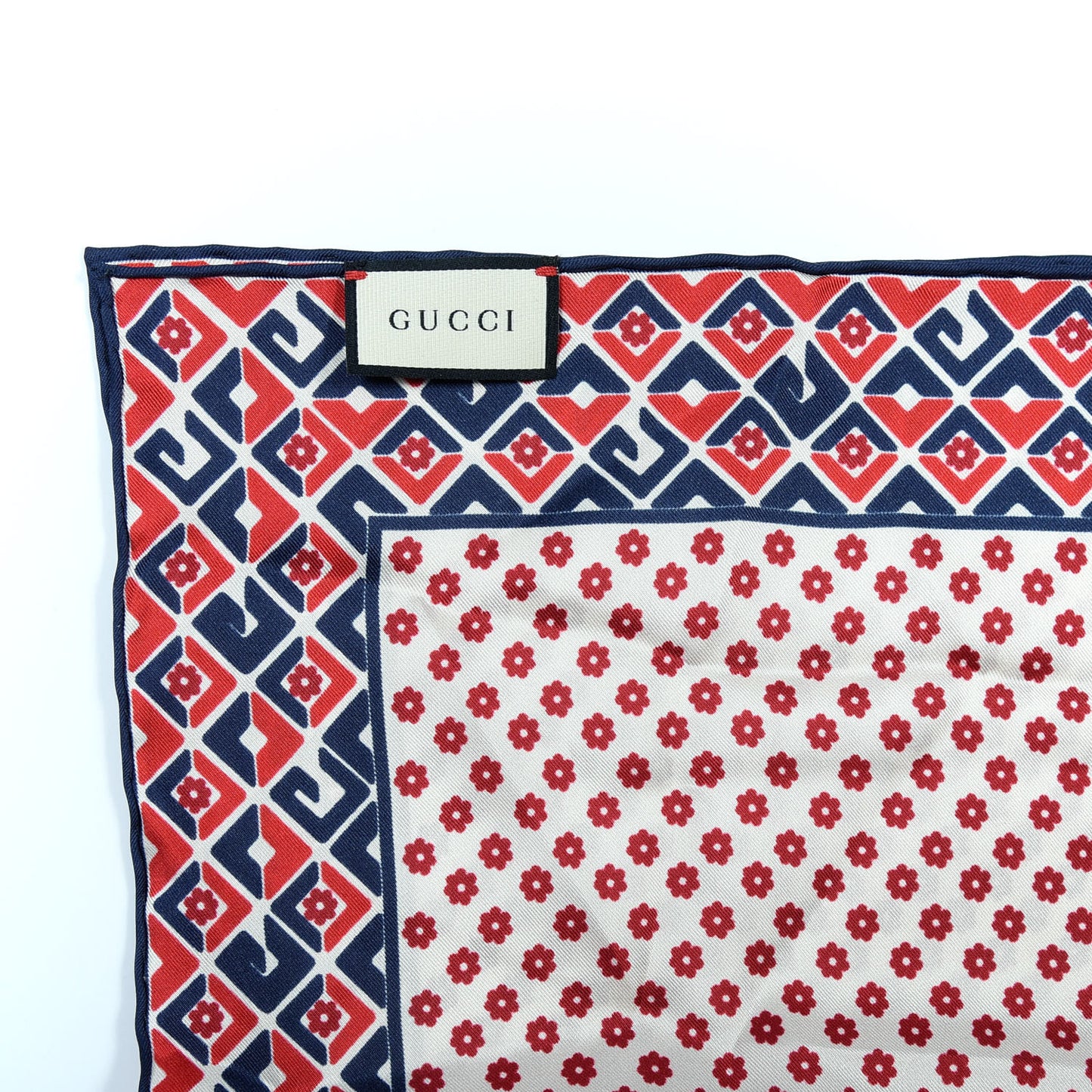 Silk Twill Plainmetric Square Scarf Ivory Blue