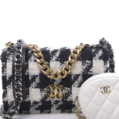 Chanel Wool Tweed Lambskin Quilted 19 Wallet On Chain WOC and Coin Purse Black White 10 of 10