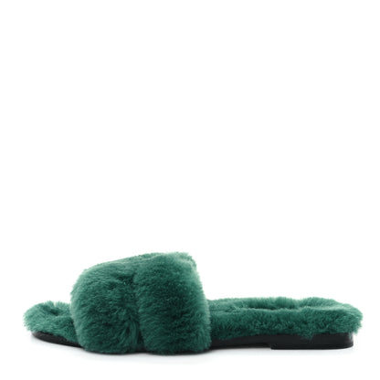 Hermes Woolskin Oran Sandals 37.5 Vert Anglais 1 of 9