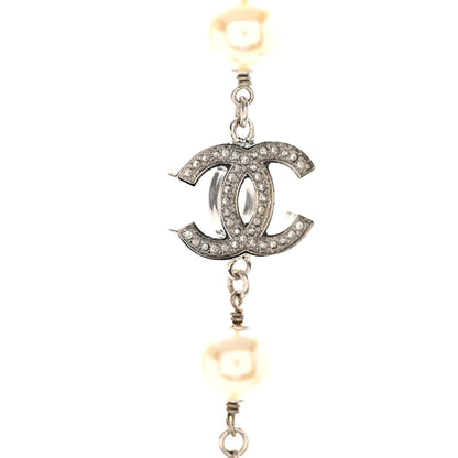 Chanel Crystal Pearl CC Long Necklace Silver 4 of 7
