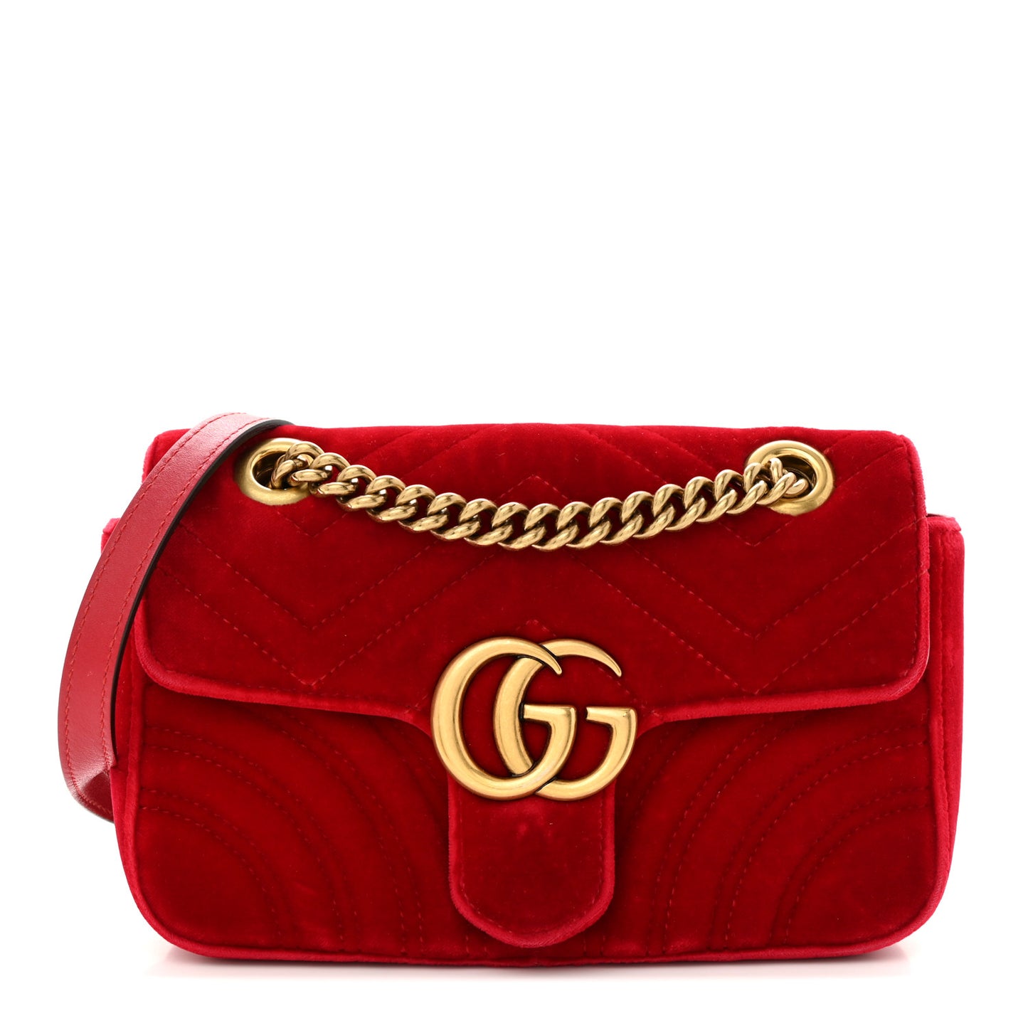 Velvet Matelasse Mini GG Marmont Shoulder Bag Hibiscus Red