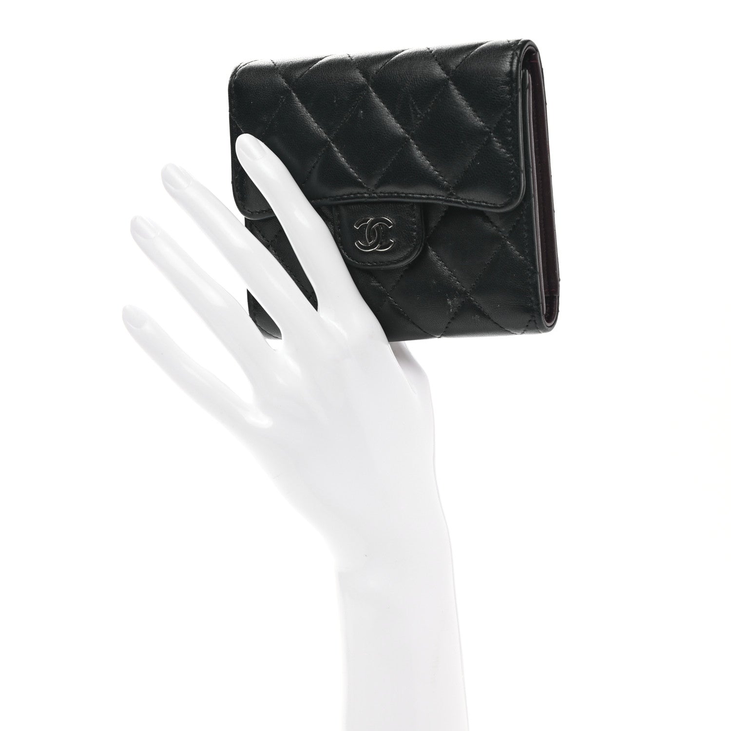 Chanel Lambskin Quilted Small Compact Wallet Black 2 of 12