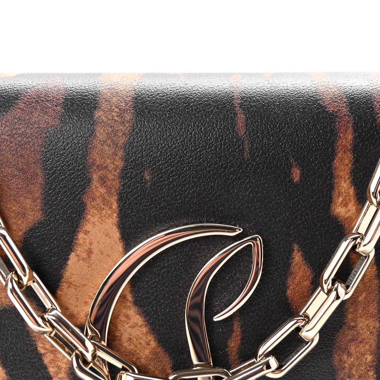 Christian Louboutin Calfskin Kitty Print Loubi54 Chain Clutch Brown Gold 7 of 10