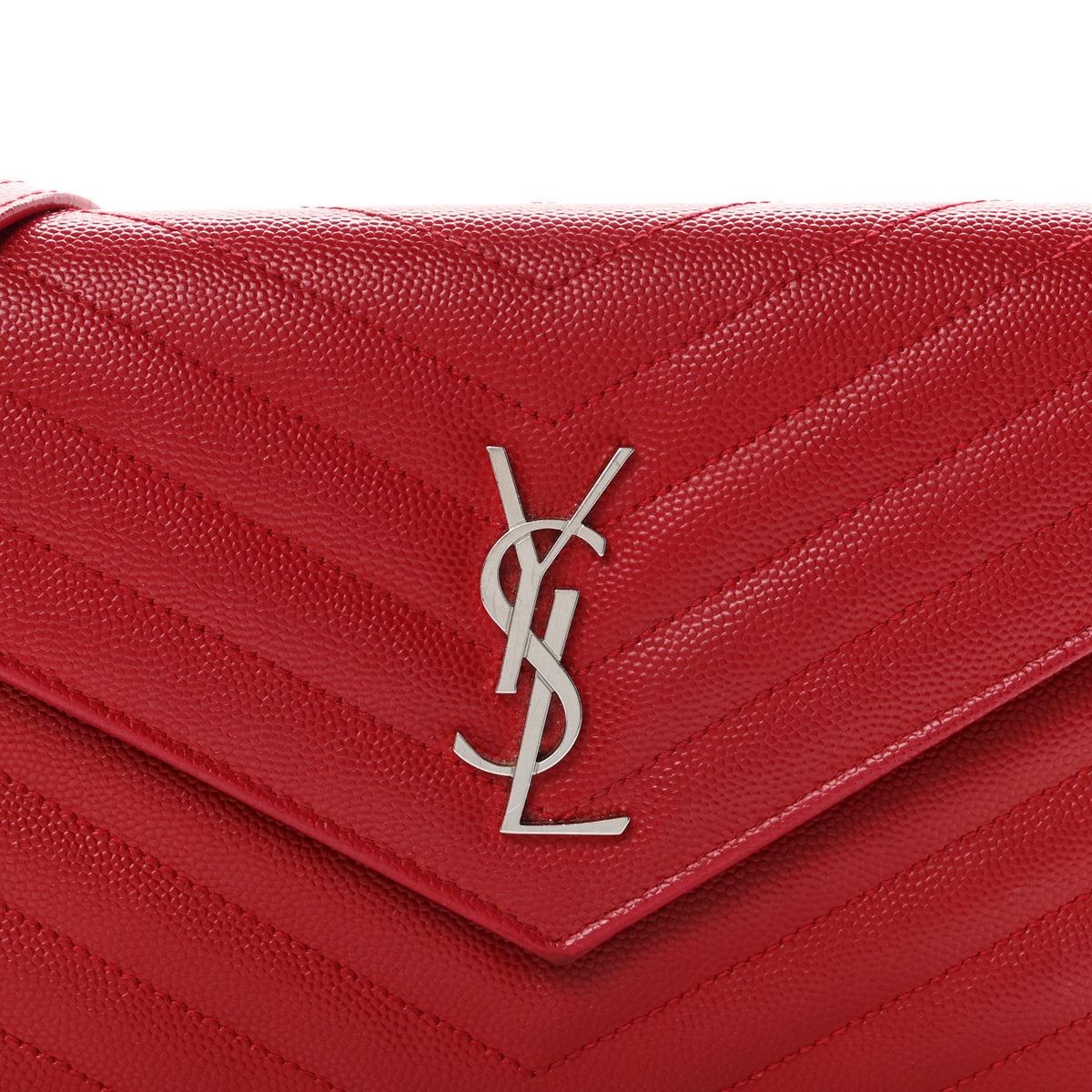 Saint Laurent Grain De Poudre Matelasse Chevron Monogram Envelope Chain Wallet  New Red 9 of 11