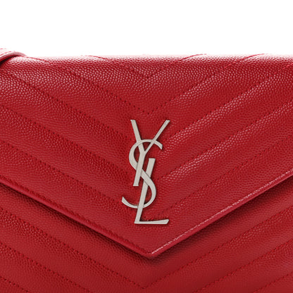 Saint Laurent Grain De Poudre Matelasse Chevron Monogram Envelope Chain Wallet  New Red 9 of 11