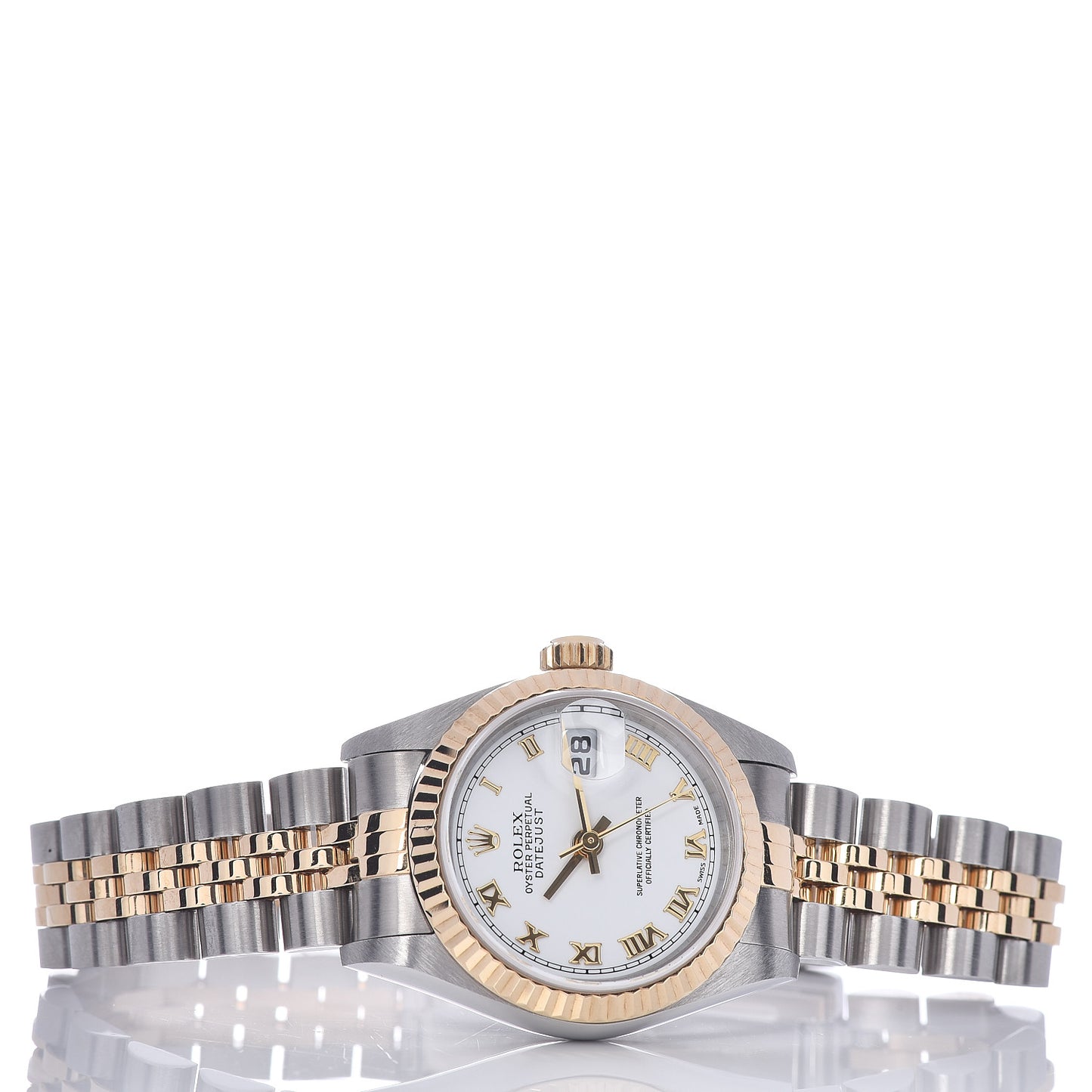 Stainless Steel 18K Yellow Gold 26mm Oyster Perpetual Datejust Watch White Roman 79173