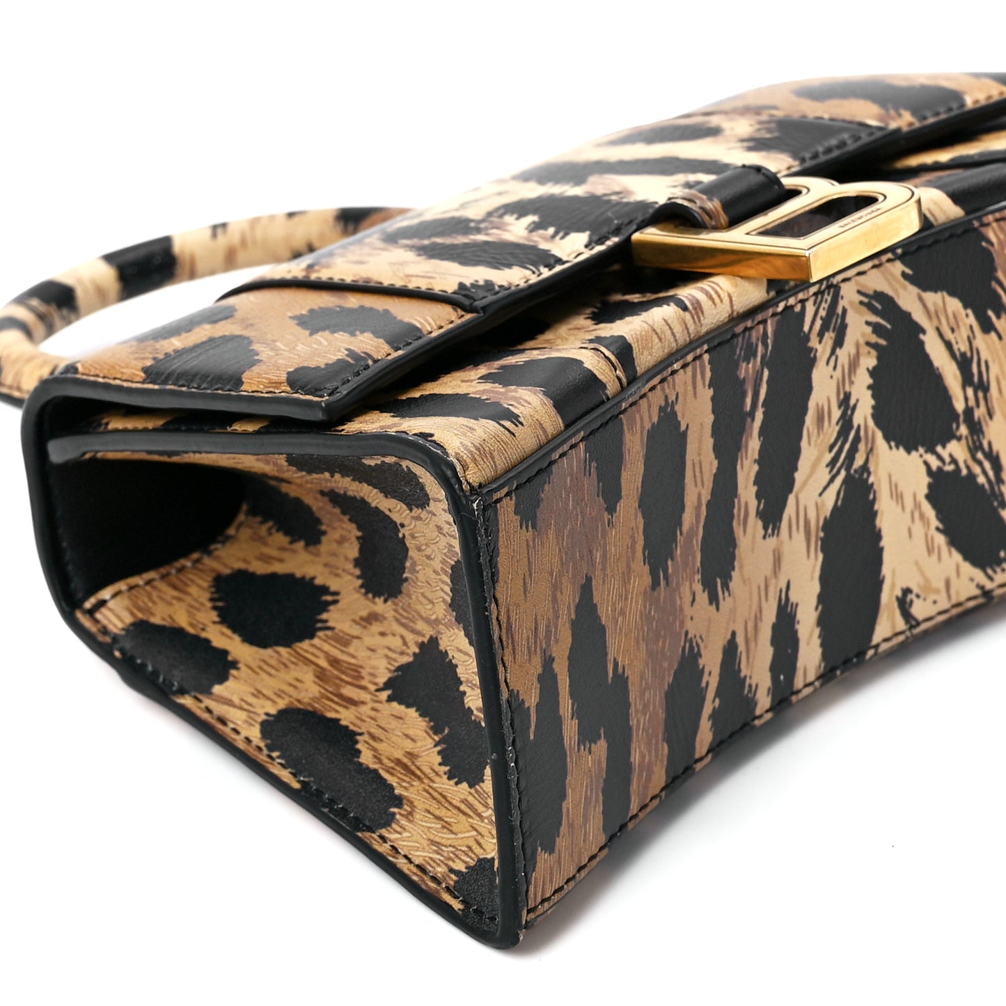 Smooth Calfskin Leopard Print Hourglass Top Handle Bag XS Beige