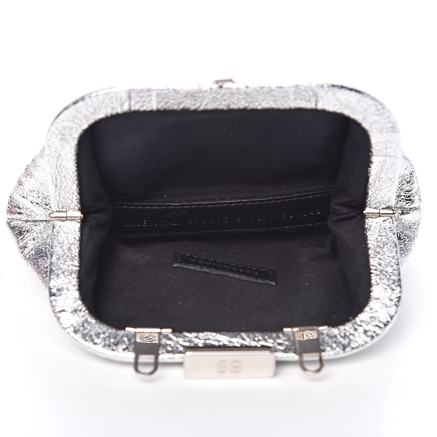 Balenciaga Metallic Textured Calfskin Logo Cloud Coin Purse With Strap Silver 4 of 9